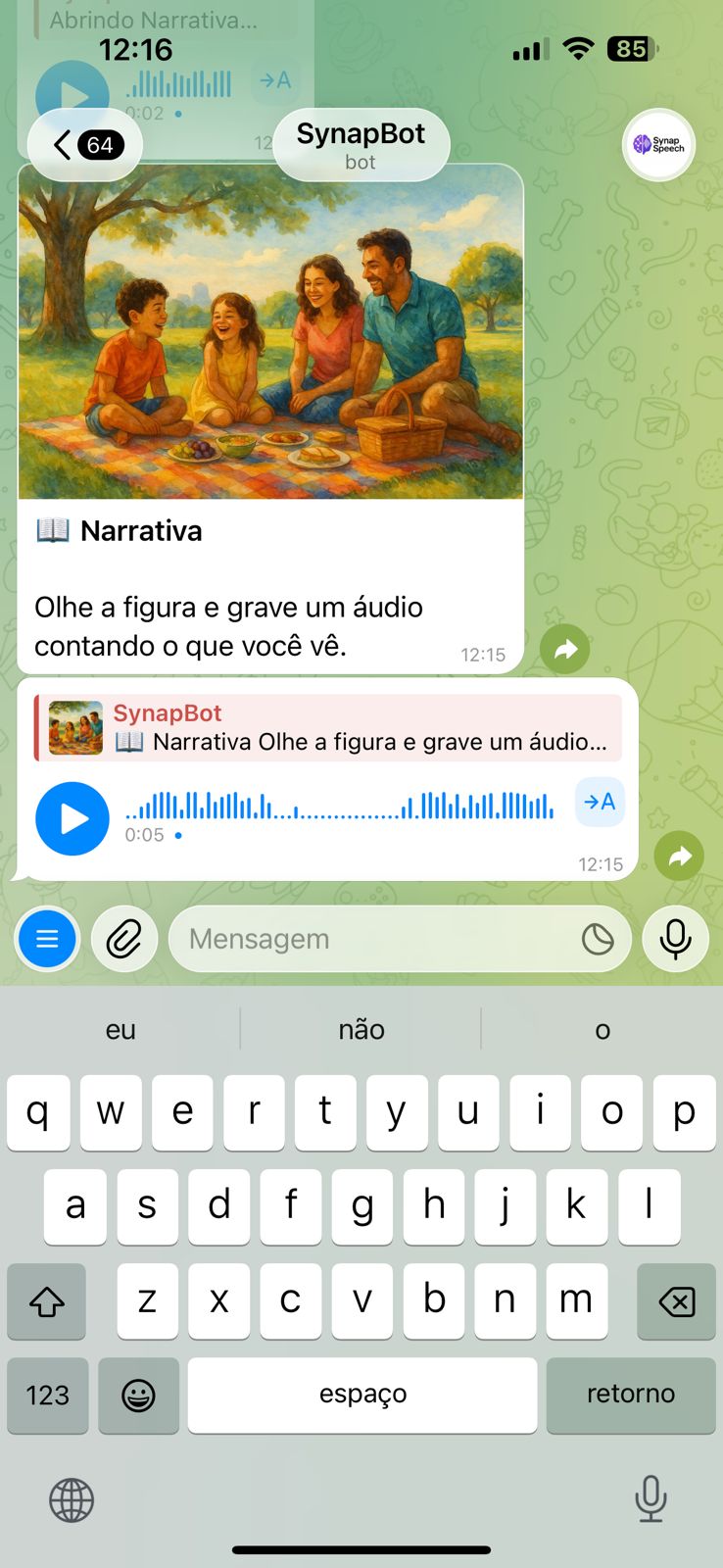 Aplicação do ConnectSynap para coleta de fala